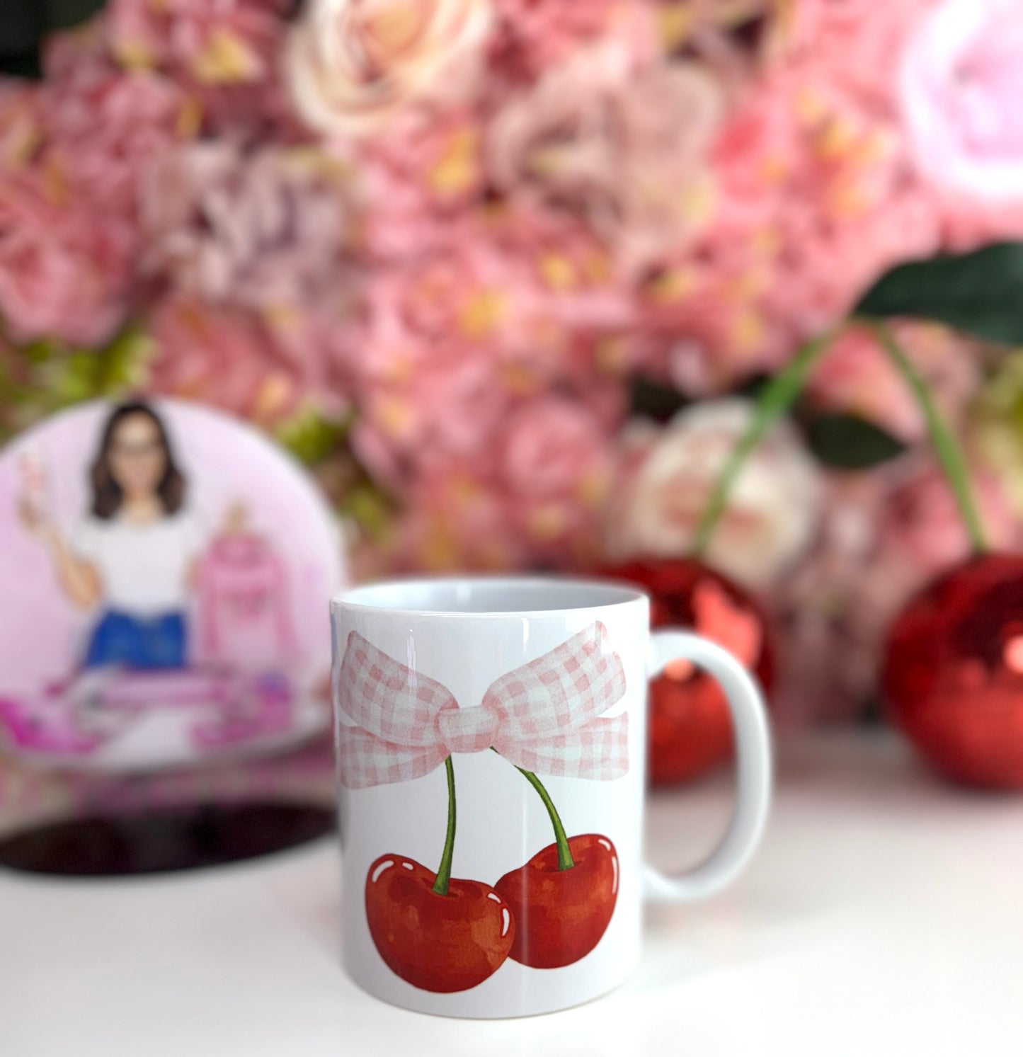 Cherry Gingham Bow Spring Ceramic Mug