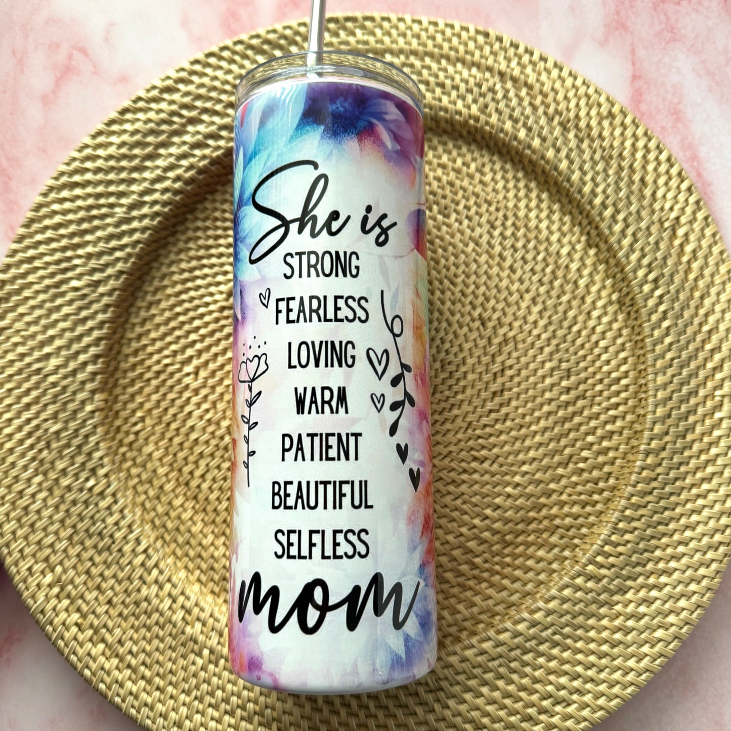 She is Strong, She is Mom Mothers Day Floral 20 oz Tumbler
