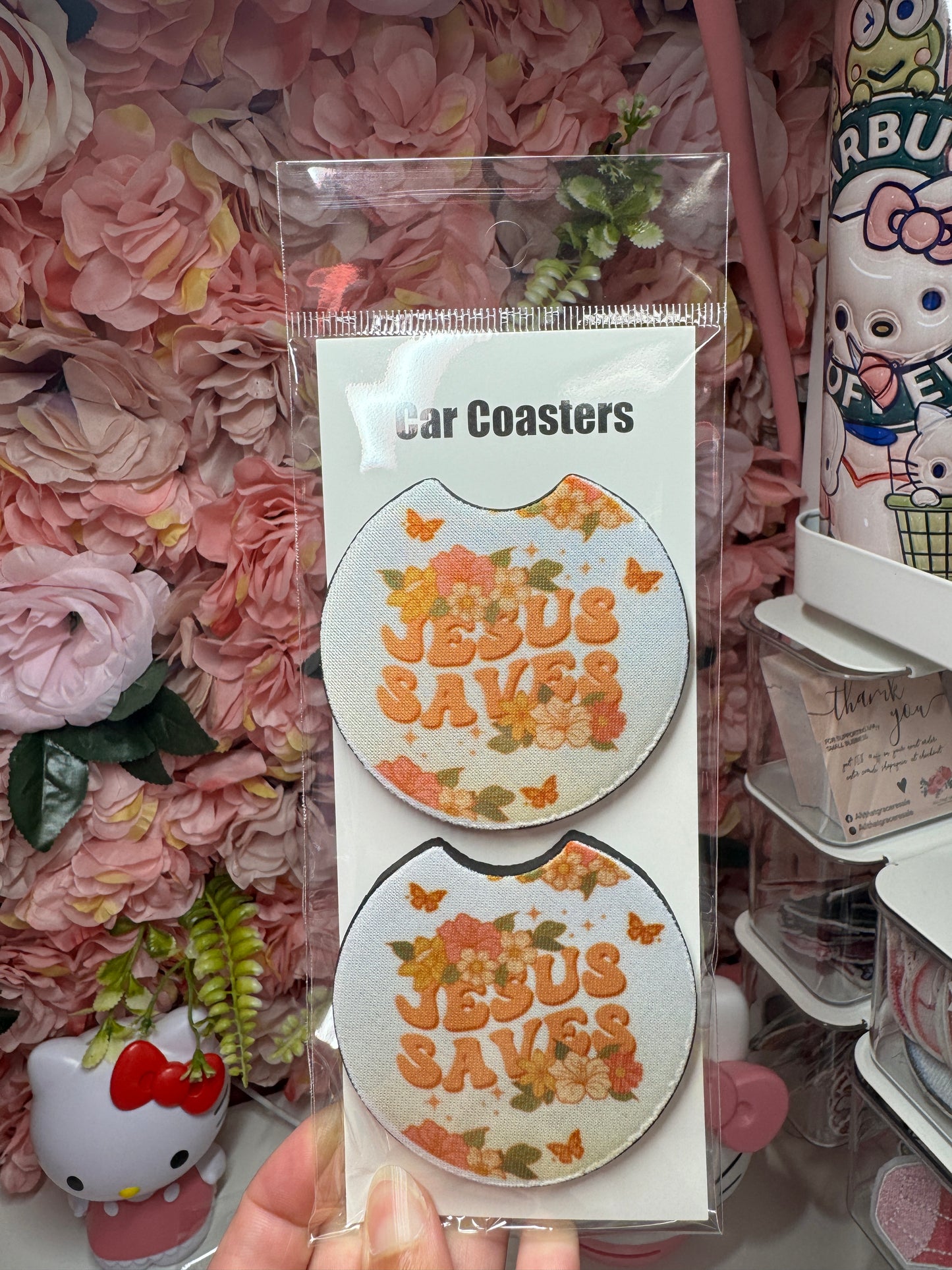 Jesus Saves Boho Car Coaster