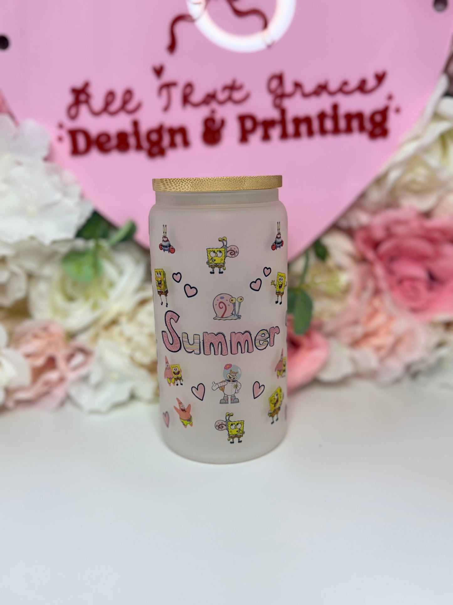 Custom Theme Frosted Glass Libby Cup With Clear Lid Santa/ Character