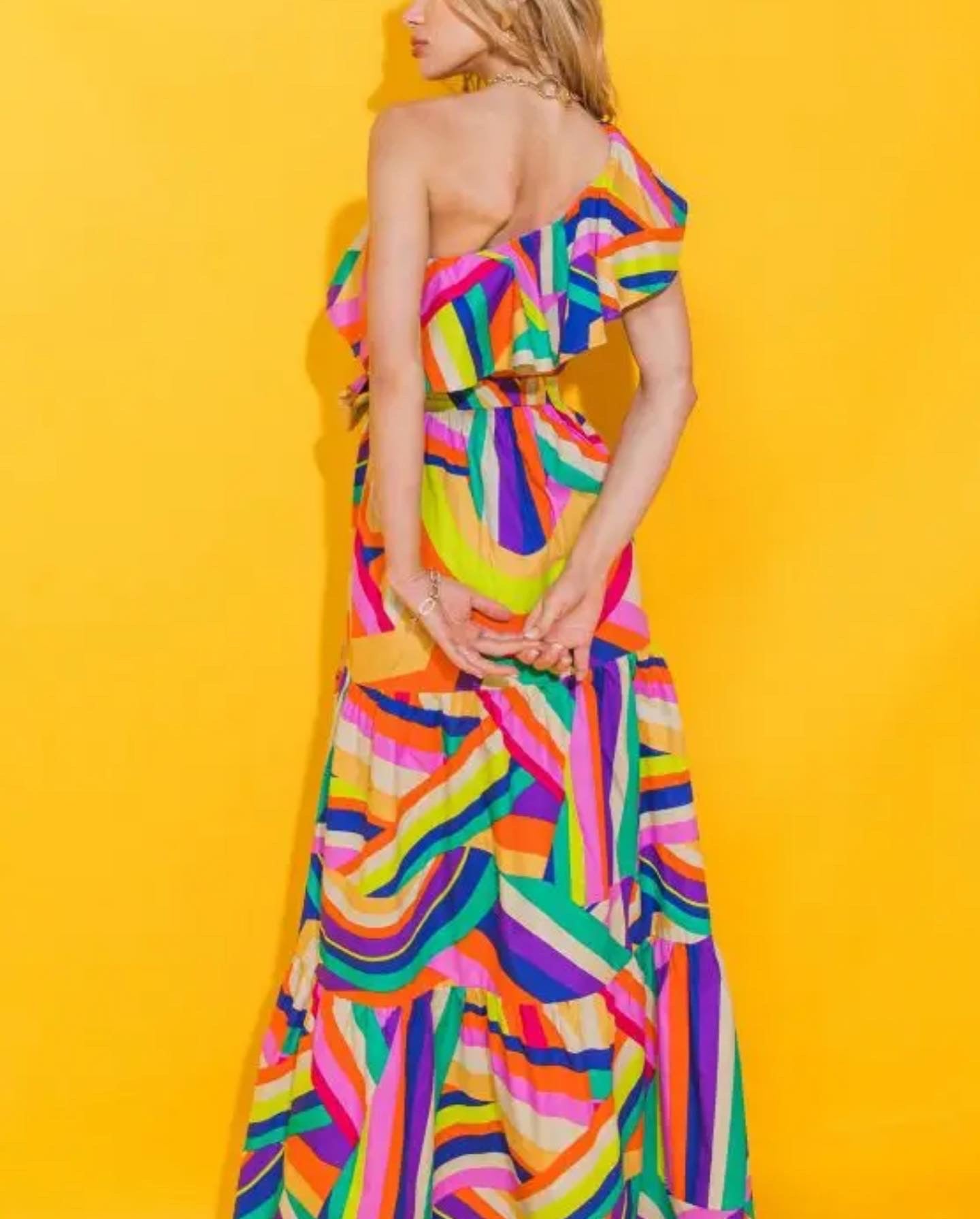 Printed Woman's Poplin Maxi Dress in Rainbow