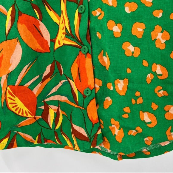 Tabitha Brown Women's Leopard/Orange Print Button-Down Shirt Size Small NWT