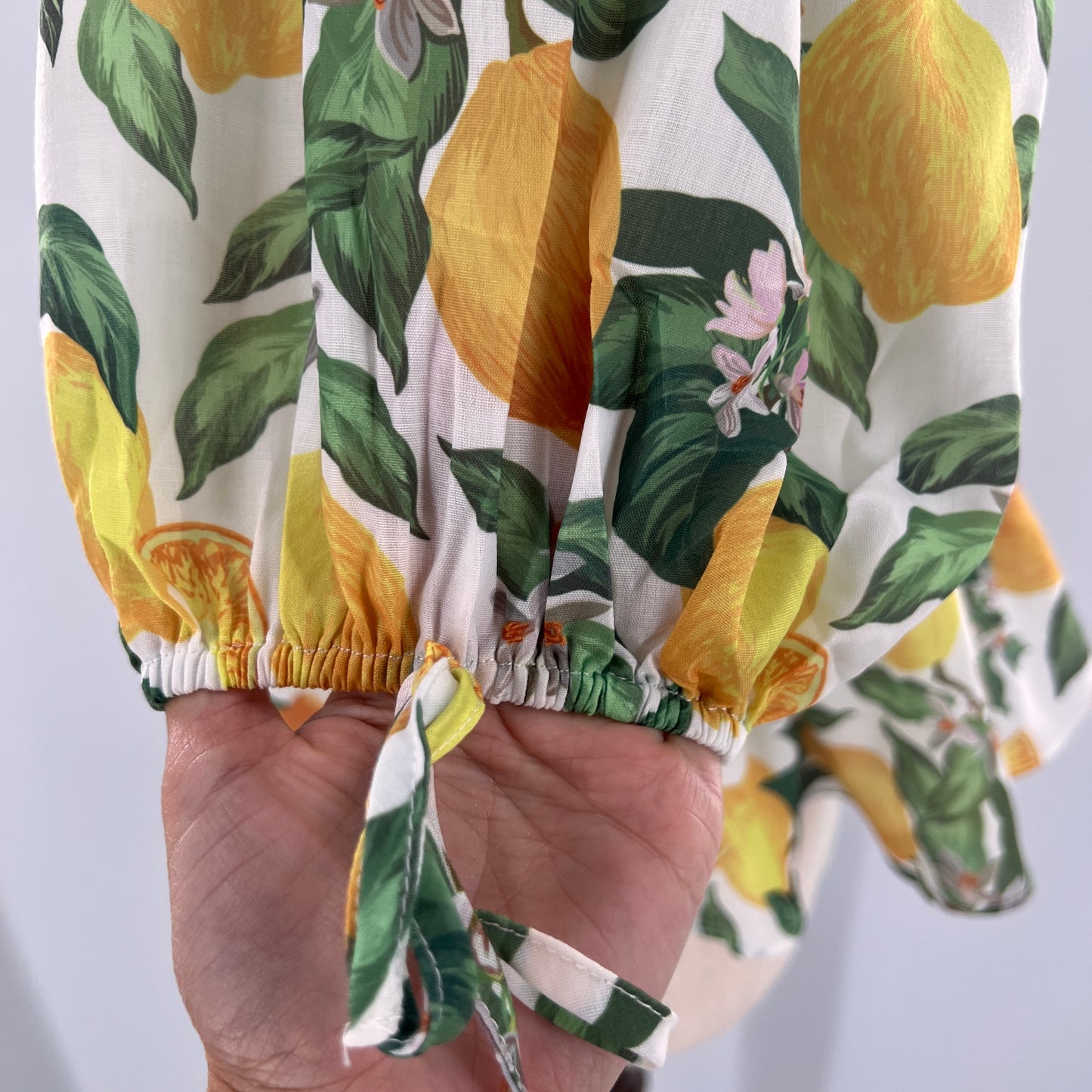 English Factory Lemon Print Peplum Puff Sleeve Top