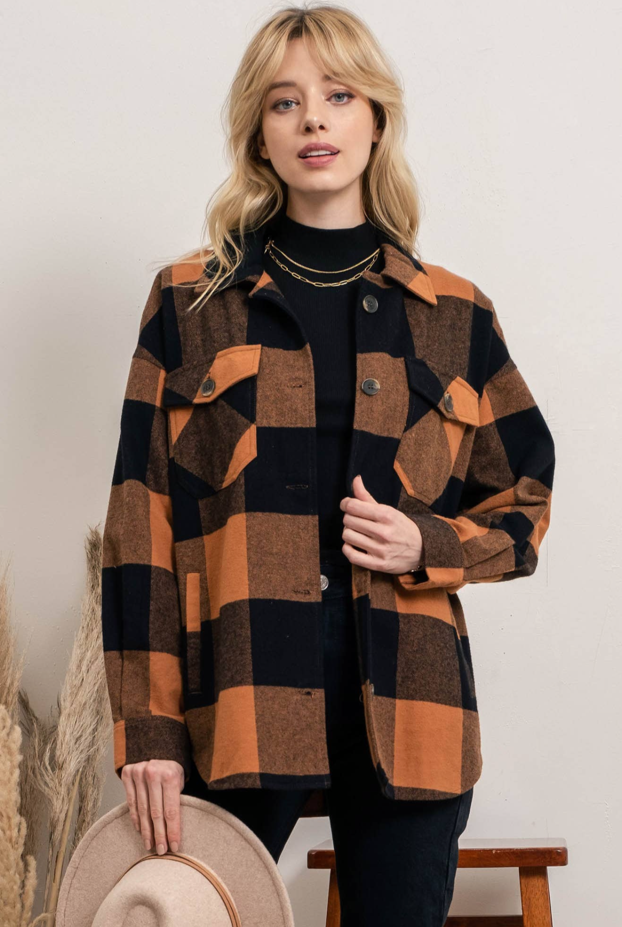Taney Buffalo Plaid Shacket in Caramel