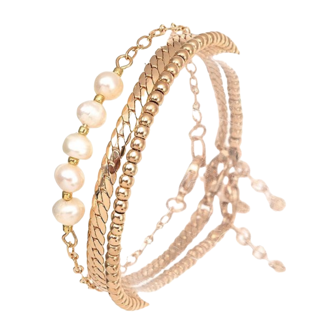Gold Chain Triple Bracelet Set