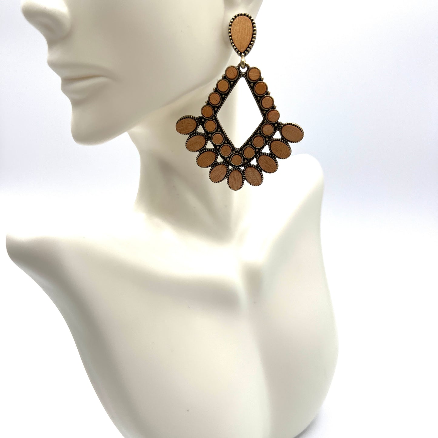 Faux Wood Chandelier Earrings