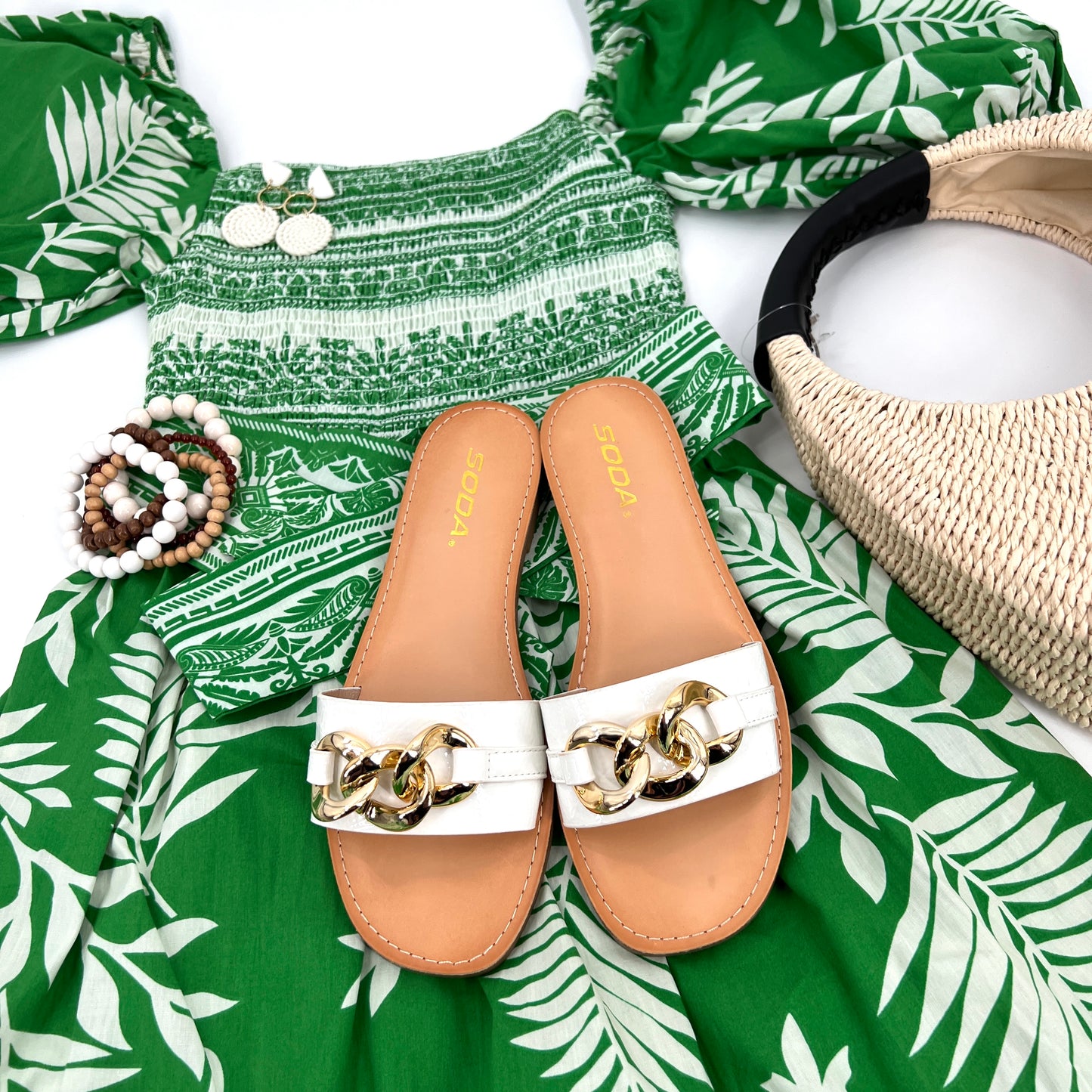 White Patent Gold Chain Sandals