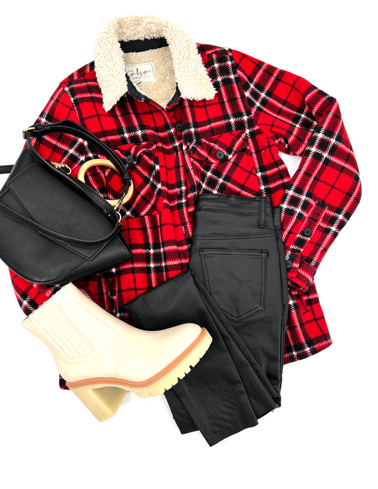 Soho Plaid Sherpa Shacket Size Small