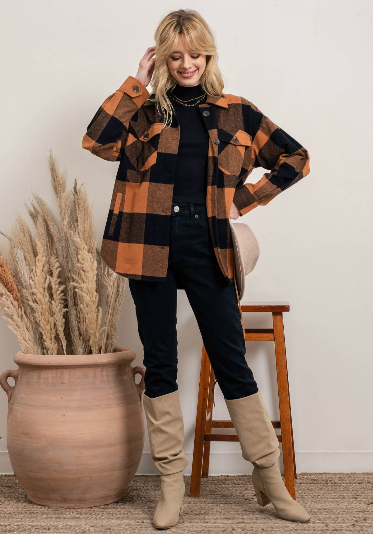 Taney Buffalo Plaid Shacket in Caramel