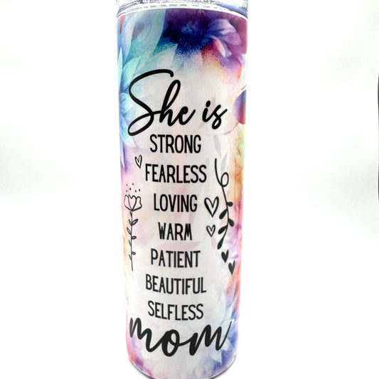 She is Strong, She is Mom Mothers Day Floral 20 oz Tumbler