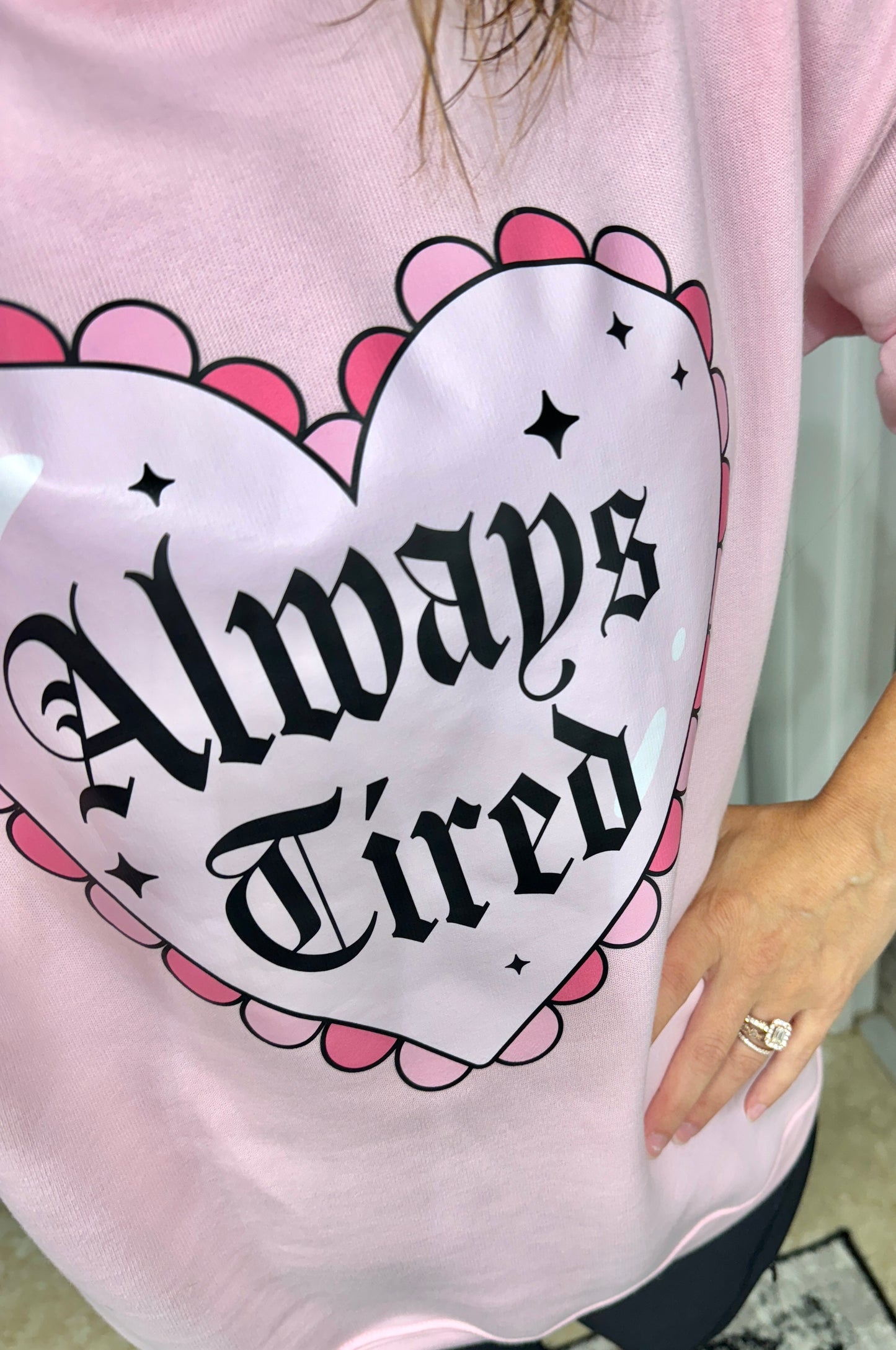 Always Tired Long Sleeve Tee in Pink