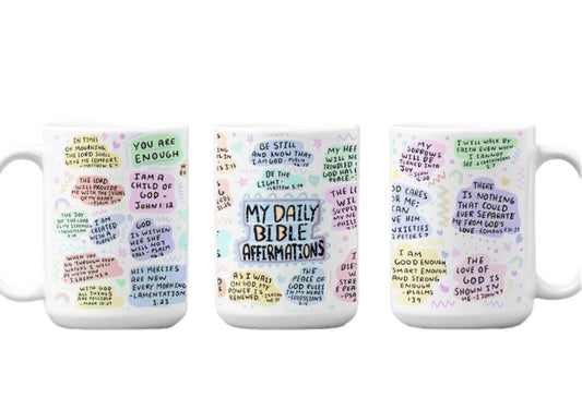 Bible Affirmations Pink Heart Handle Ceramic Mug 11oz