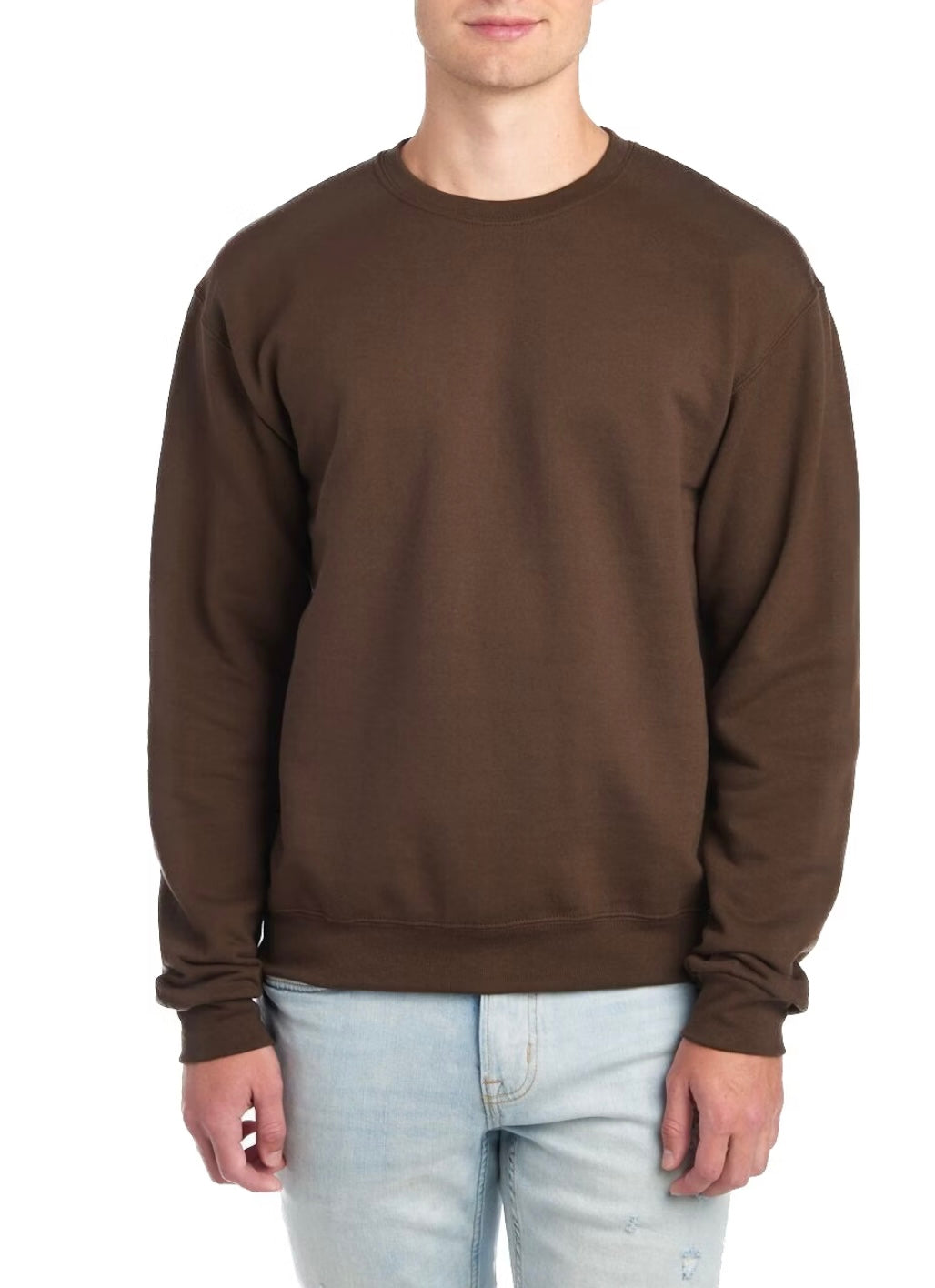 Chosen Embroidered Chocolate Brown Crew Neck Pullover Sweater With Ivory Stitching