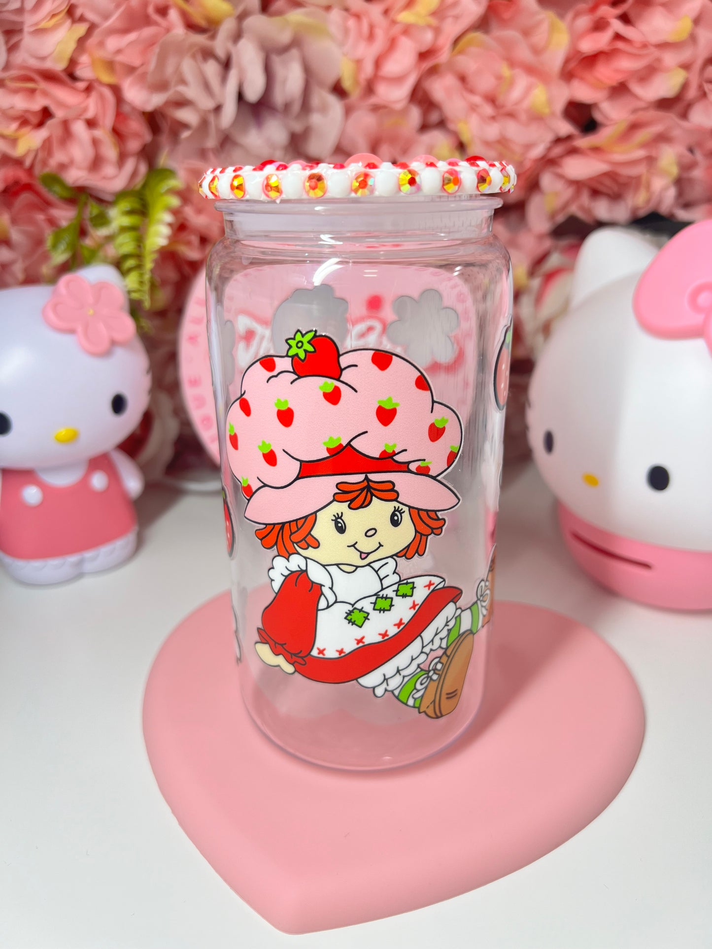 Strawberry Floral Acrylic Clear Jelly 16oz Libby Cup