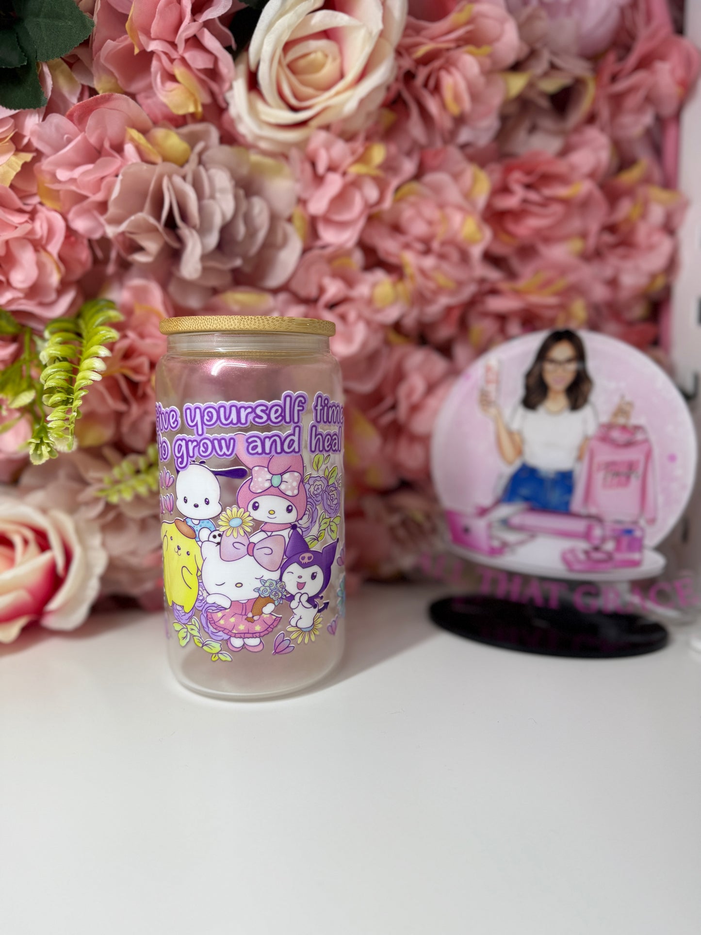 Give Yourself Time to Grow and Heal Kawaii 16oz Shimmer Libby Cup