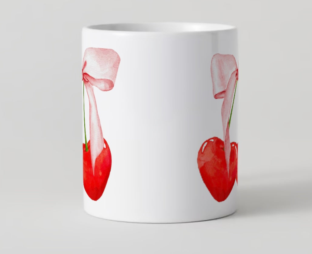 Bow Heart Cherry Coquette Ceramic Mug