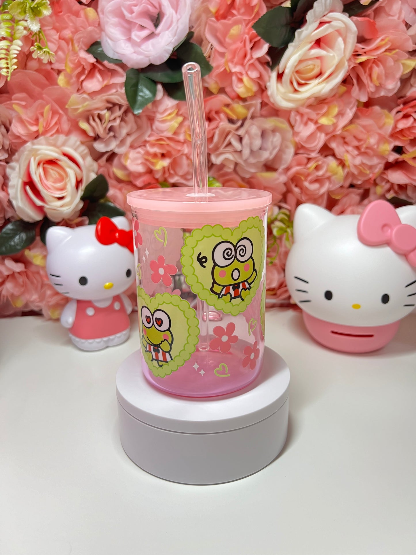 Frog Kawaii Pink Gradient Glass Mug