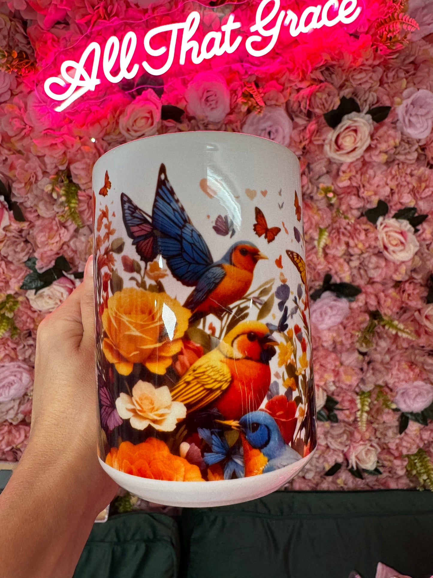 Spring Garden Flower, Bird, Butterfly 15oz Mug