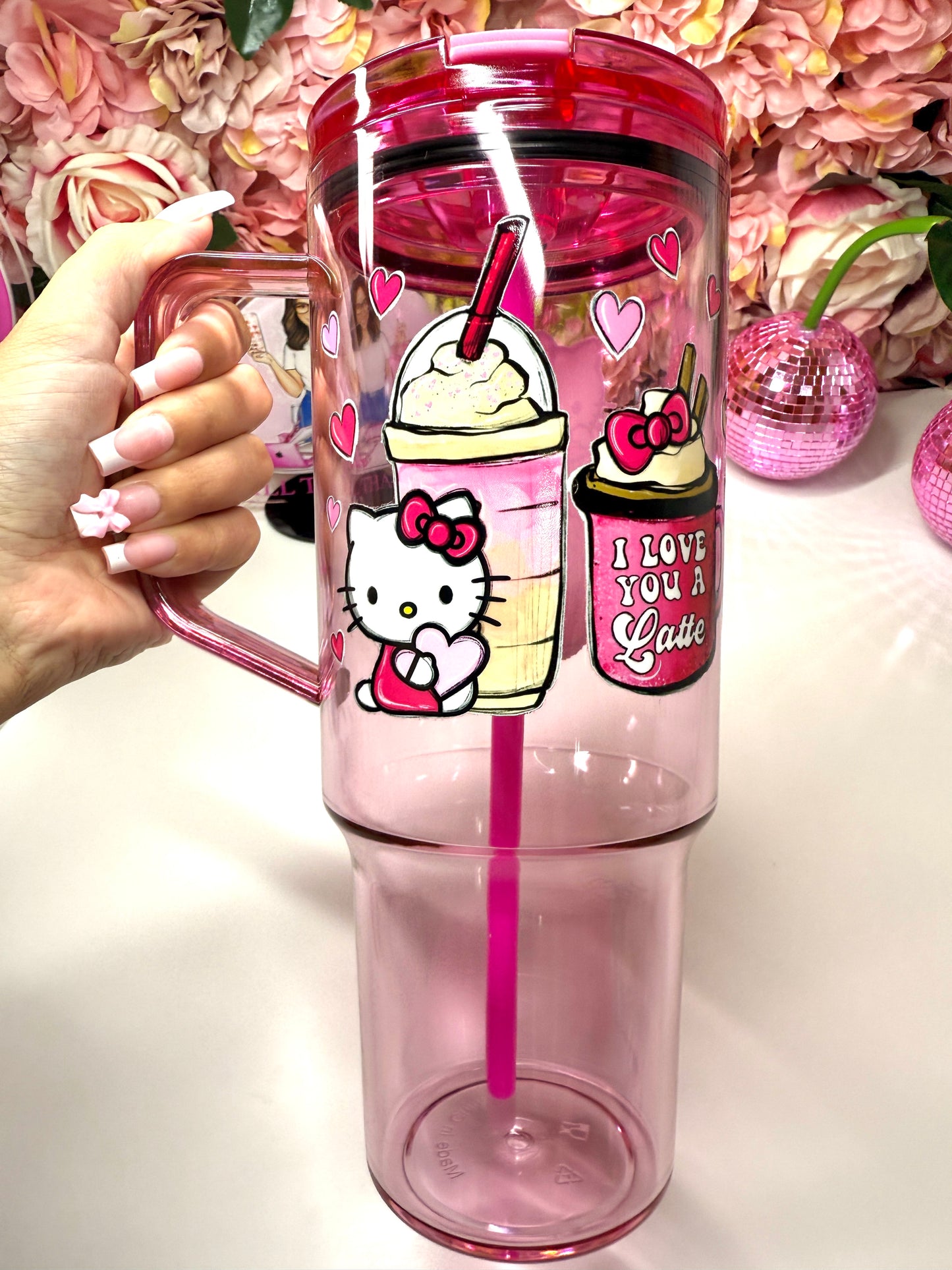 Valentine Latte I Love You A Latte Kitty Acrylic Pink 40oz Tumbler