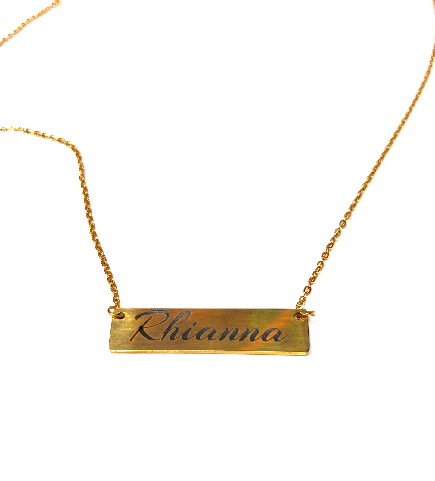 Custom Engraved Stainless Steel Bar Necklace in 18k Gold Plated