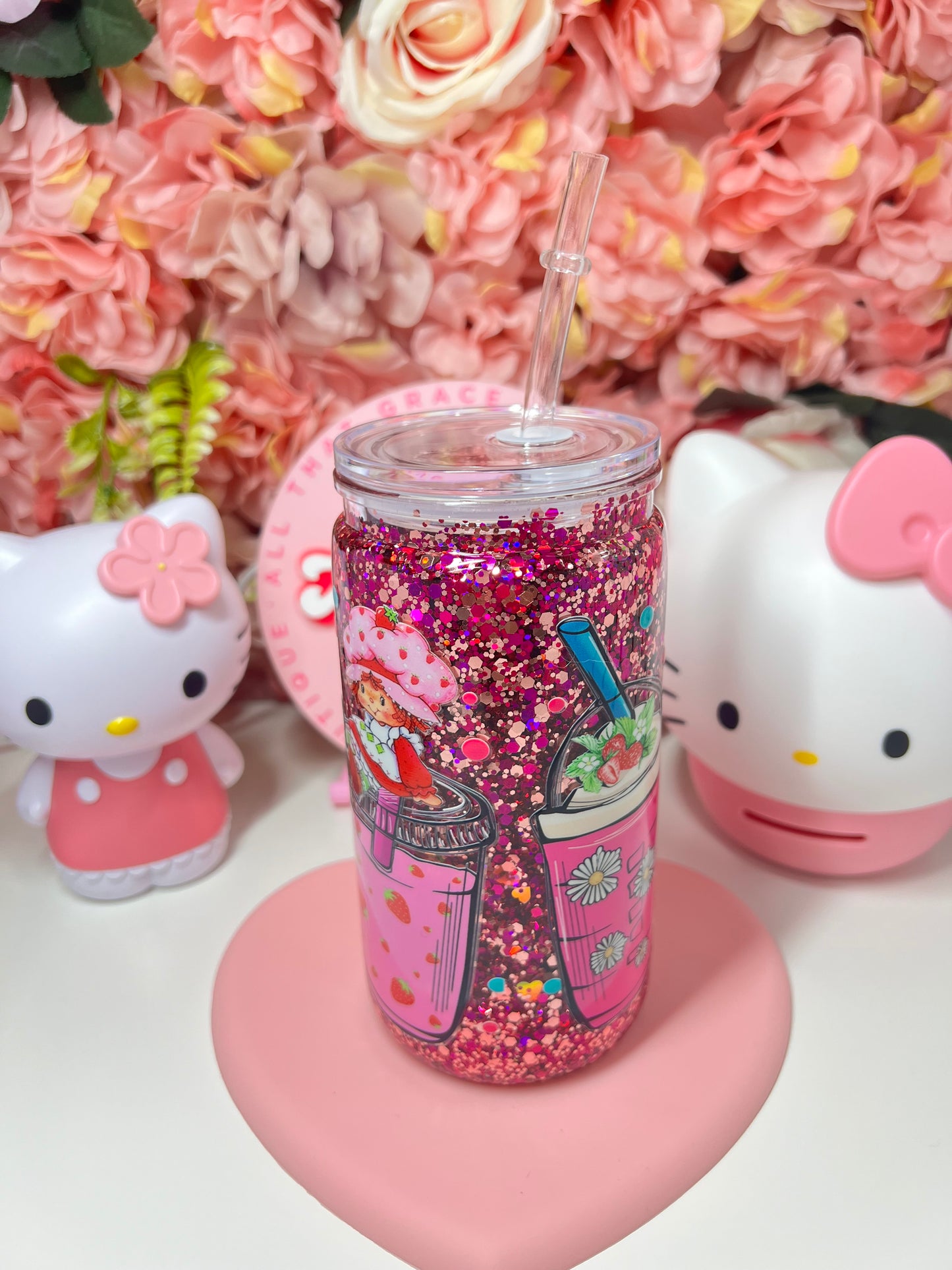 Strawberry Cartoon Glitter Acrylic Snow Globe Cup