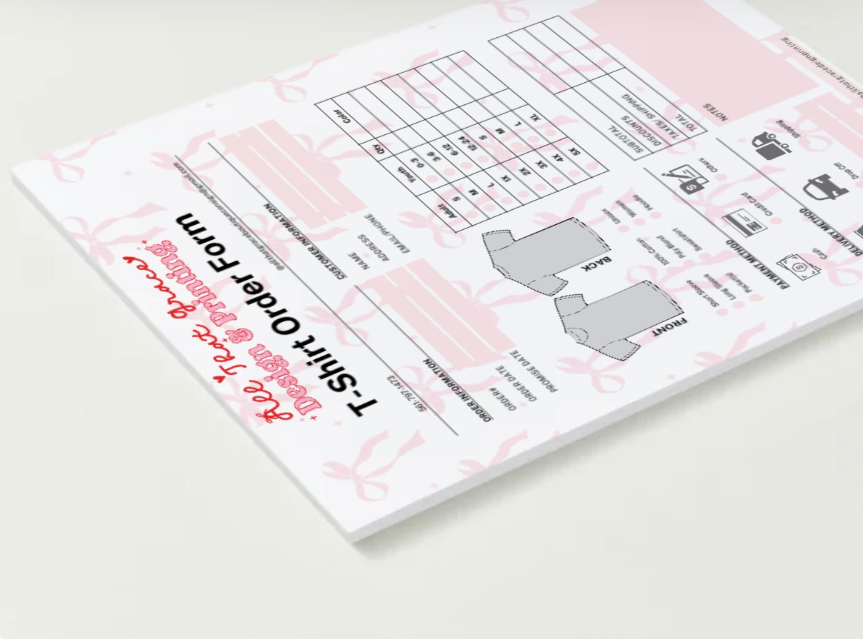 Custom Tee Shirt Order Form Notepad