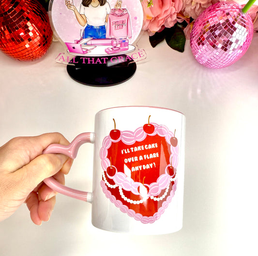 I'll Take Cake Over A Flare, Any Day Chronic Illness Coquette Cake Ceramic Mug
