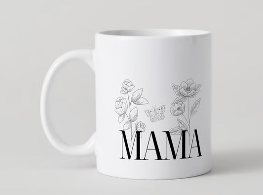 MAMA Floral & Butterfly Minimalist Coffee Mug