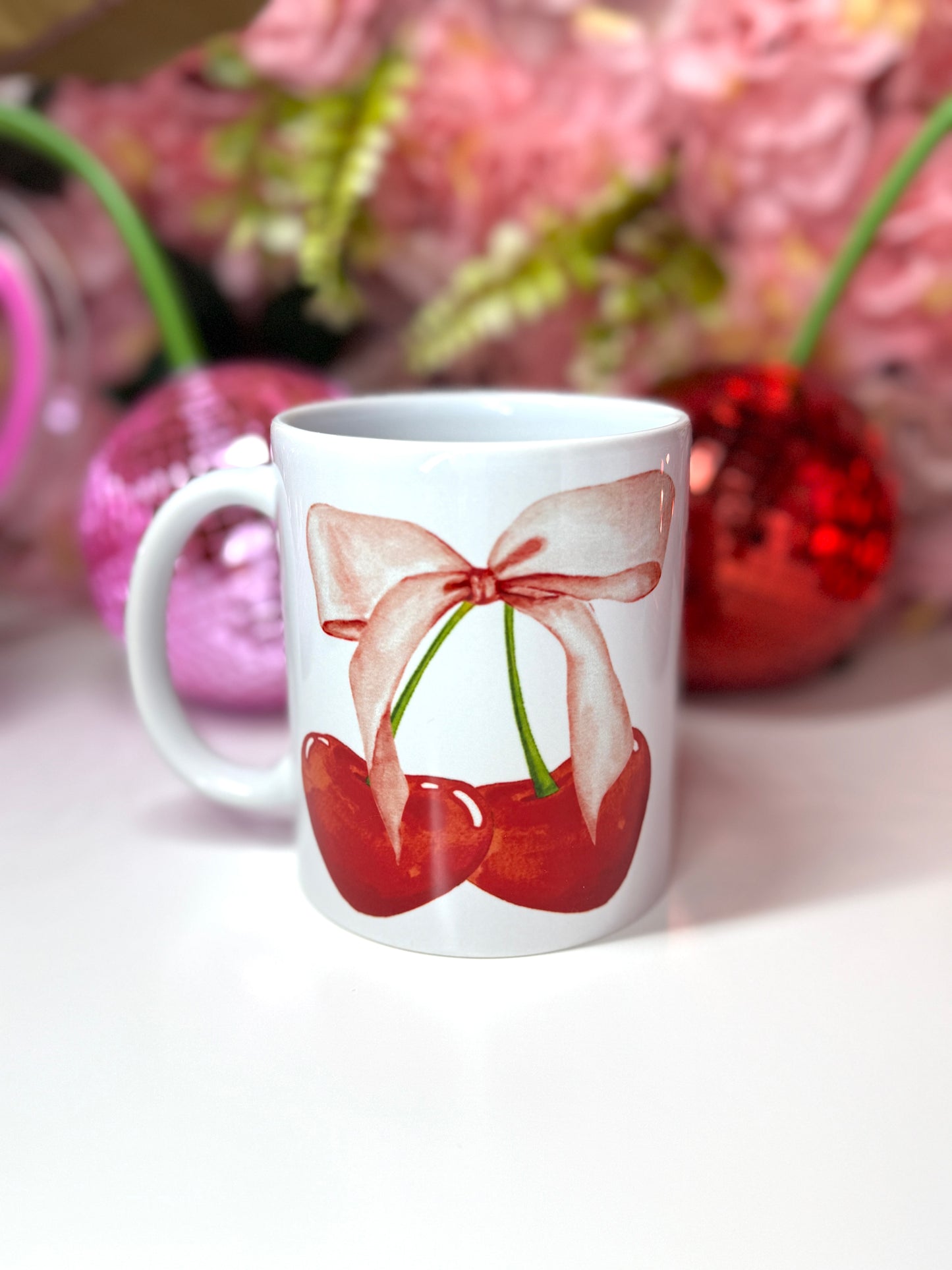 Bow Heart Cherry Coquette Ceramic Mug