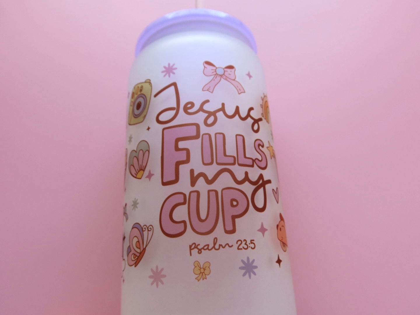 Jesus Fills My Cup Psalms 23:5 Retro Pastel Frosted Spring Libby Cup 16oz