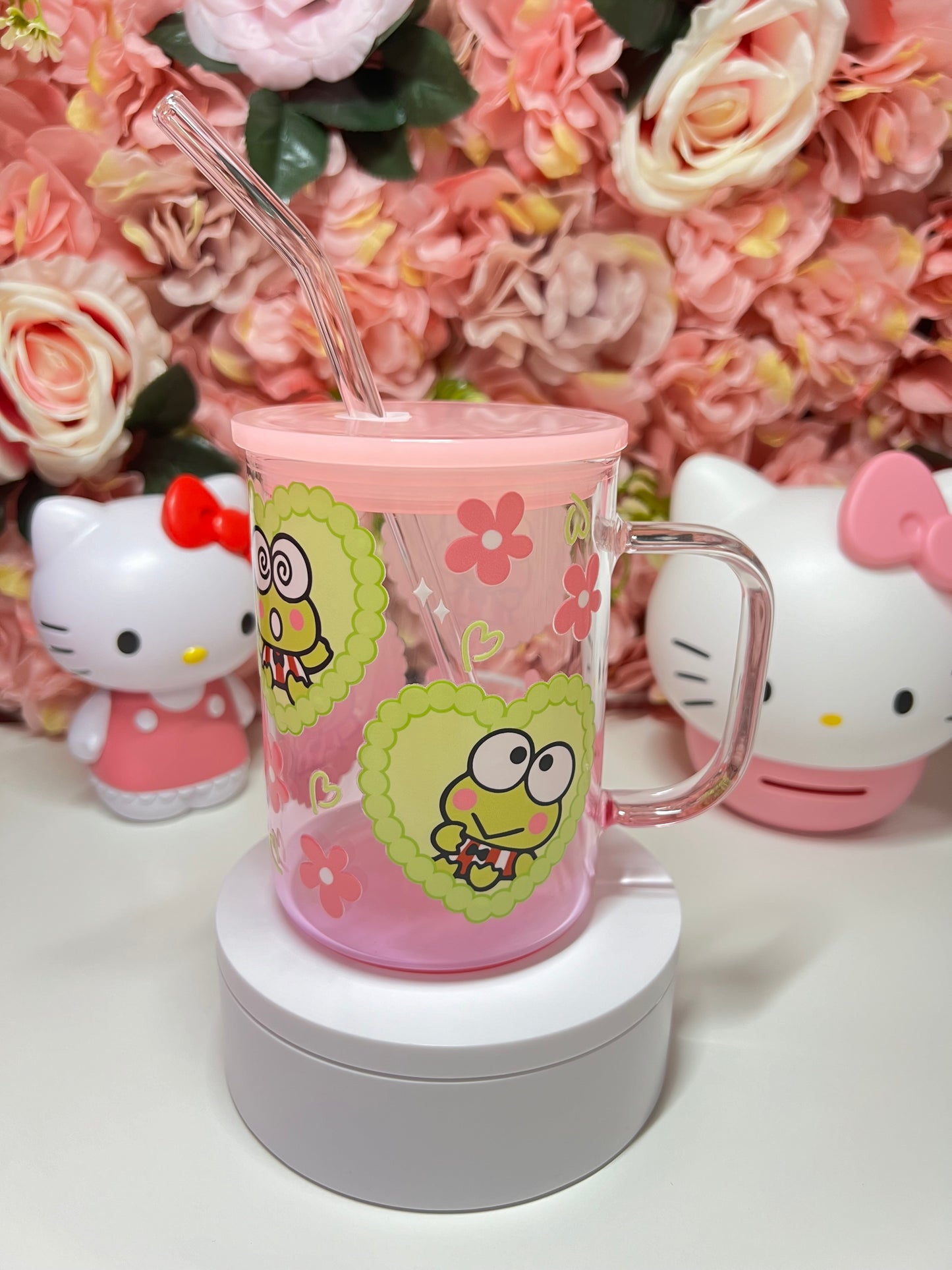 Frog Kawaii Pink Gradient Glass Mug