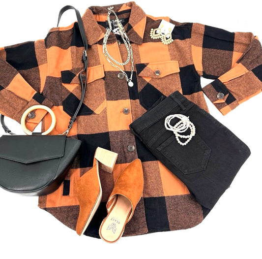 Taney Buffalo Plaid Shacket in Caramel