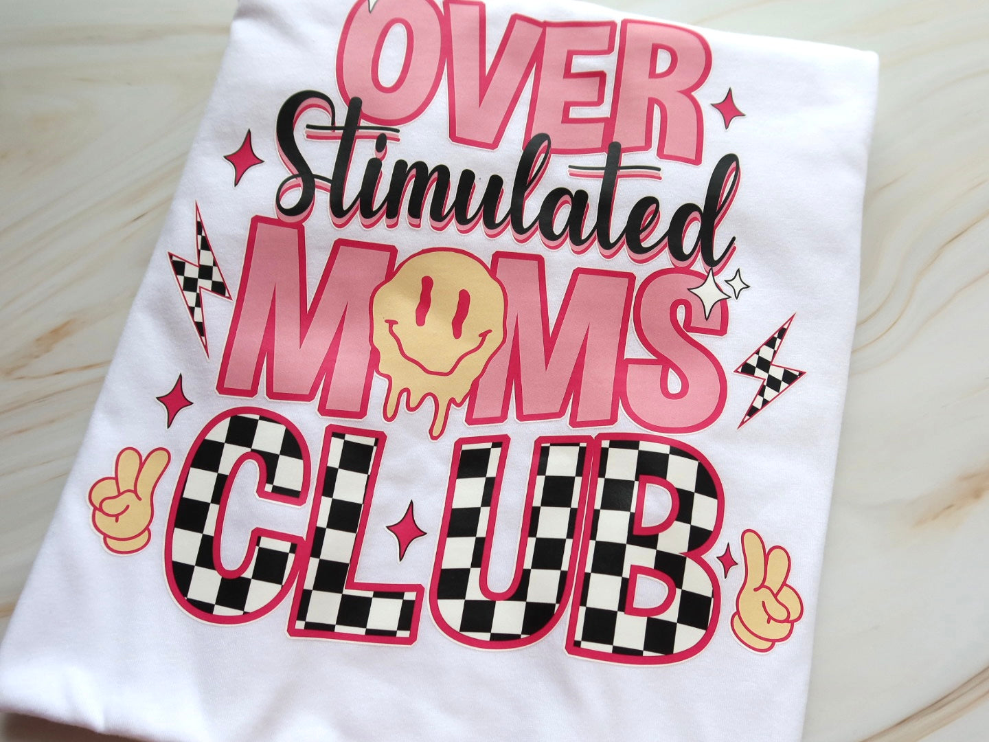 Over Stimulated Moms Club Retro White Tee