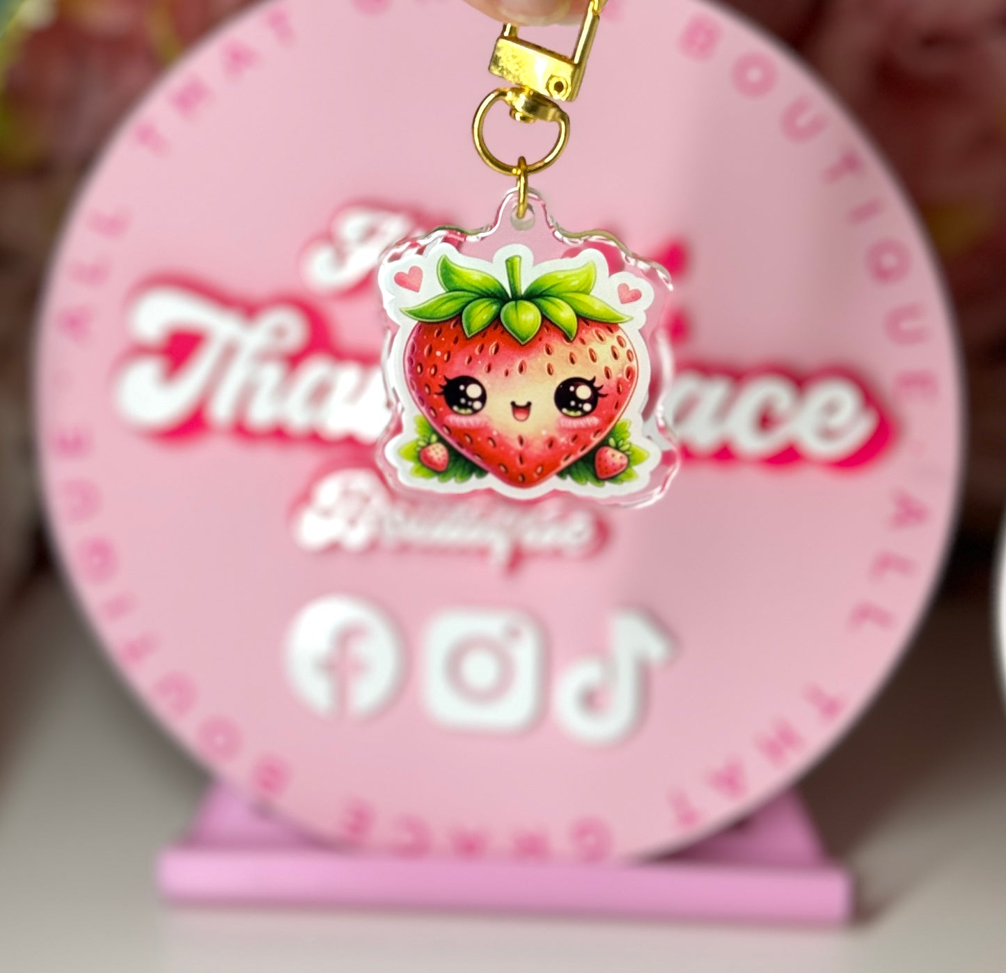 Kawaii Strawberry Face Acrylic Keychain