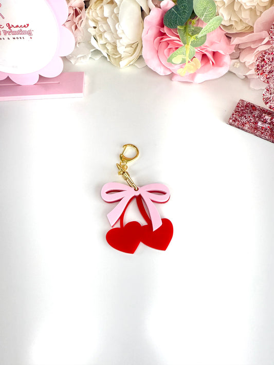 Heart Cherry Bow Coquette Acrylic Keychain