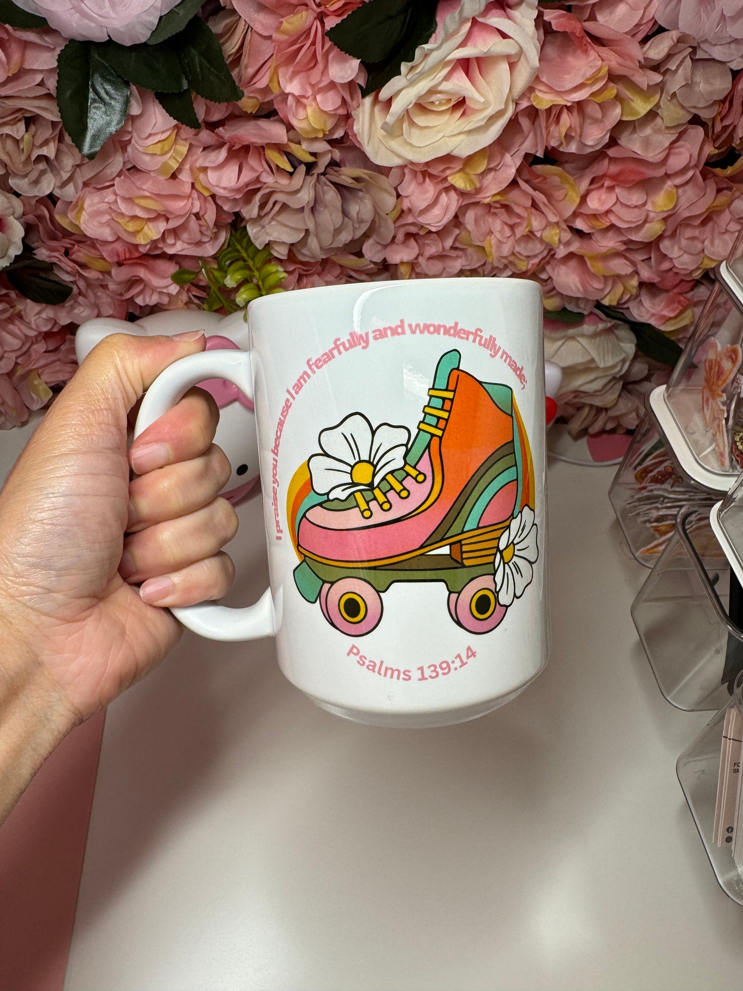 I Praise you because I am fearfully and wonderfully made Psalms 139:14 Retro Roller Skate Mug