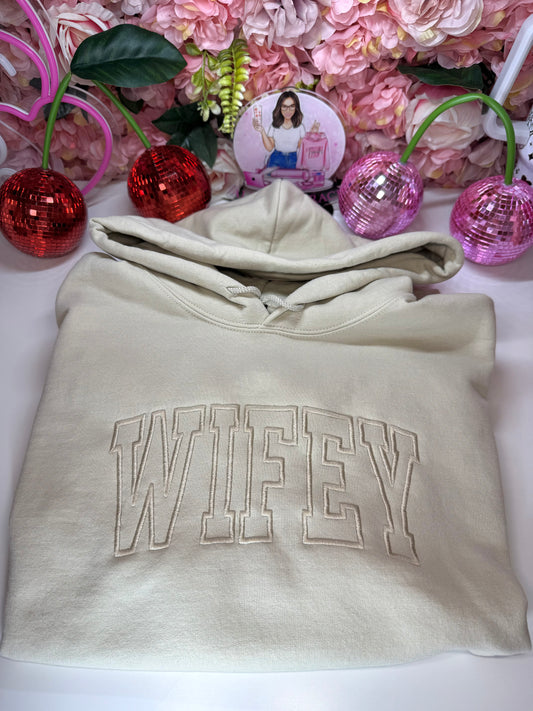 Wifey Arched Neutral Hoodie in Sand