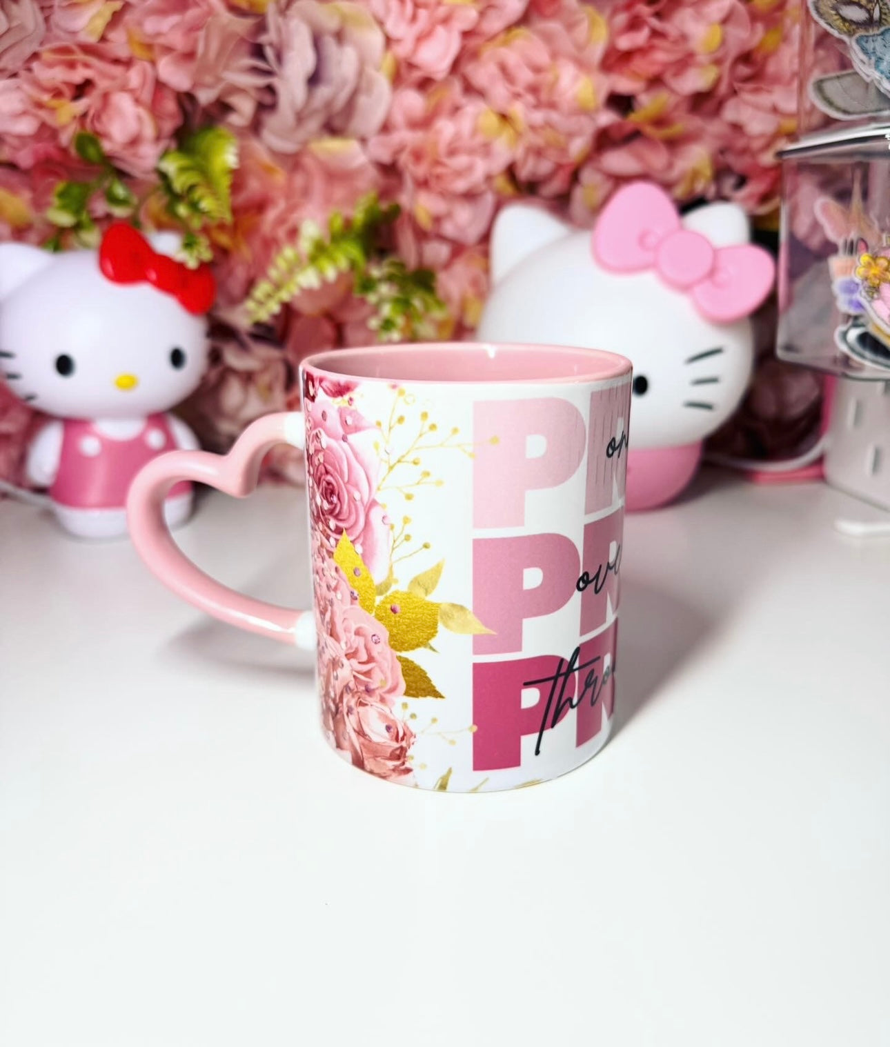 Pray On It Pray Over It Pray Through It Pink Ombre Floral 15oz Mug