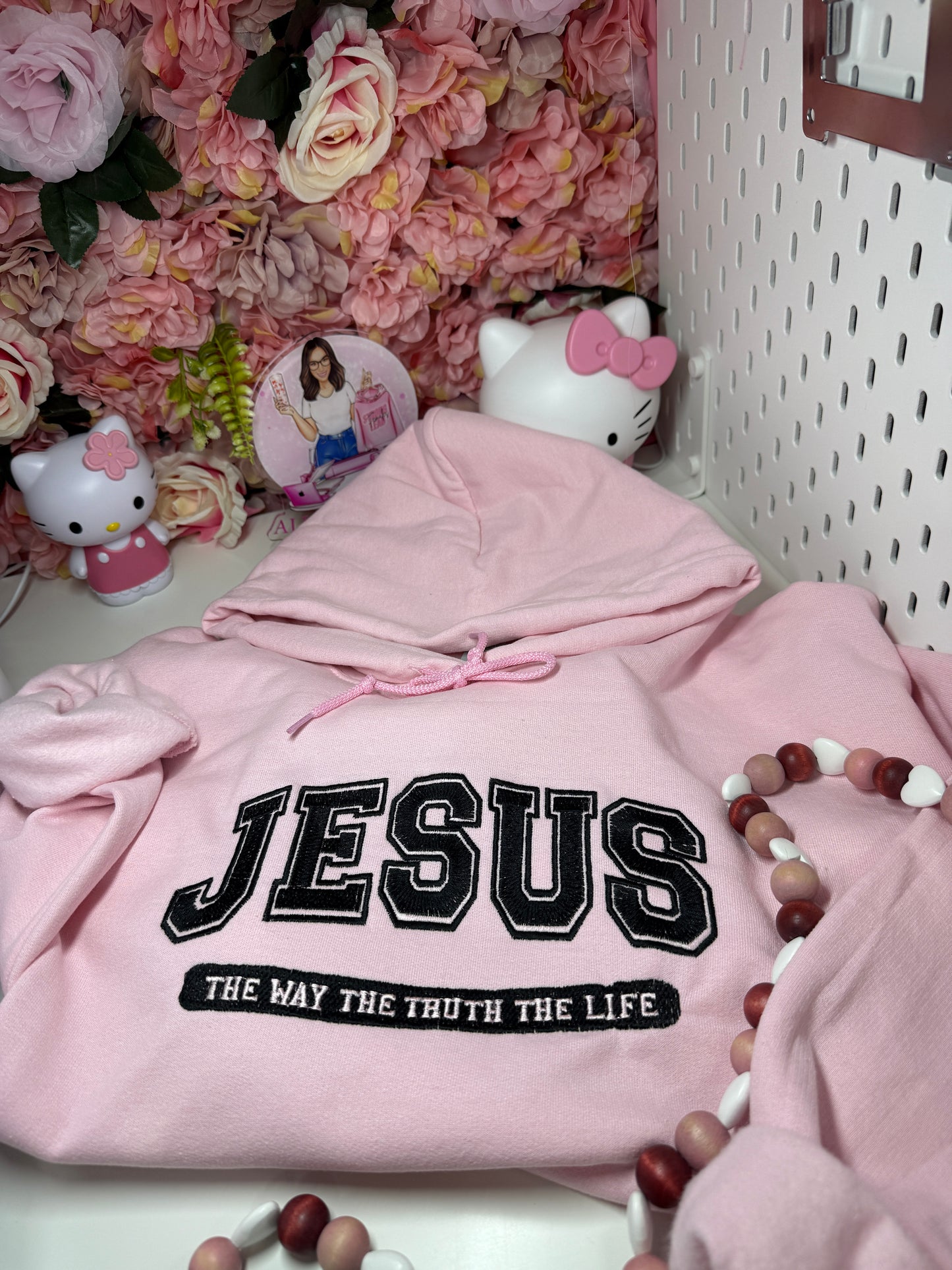 Jesus The Way The Truth The Life Embroidered Hoodie In Pink Unisex Size