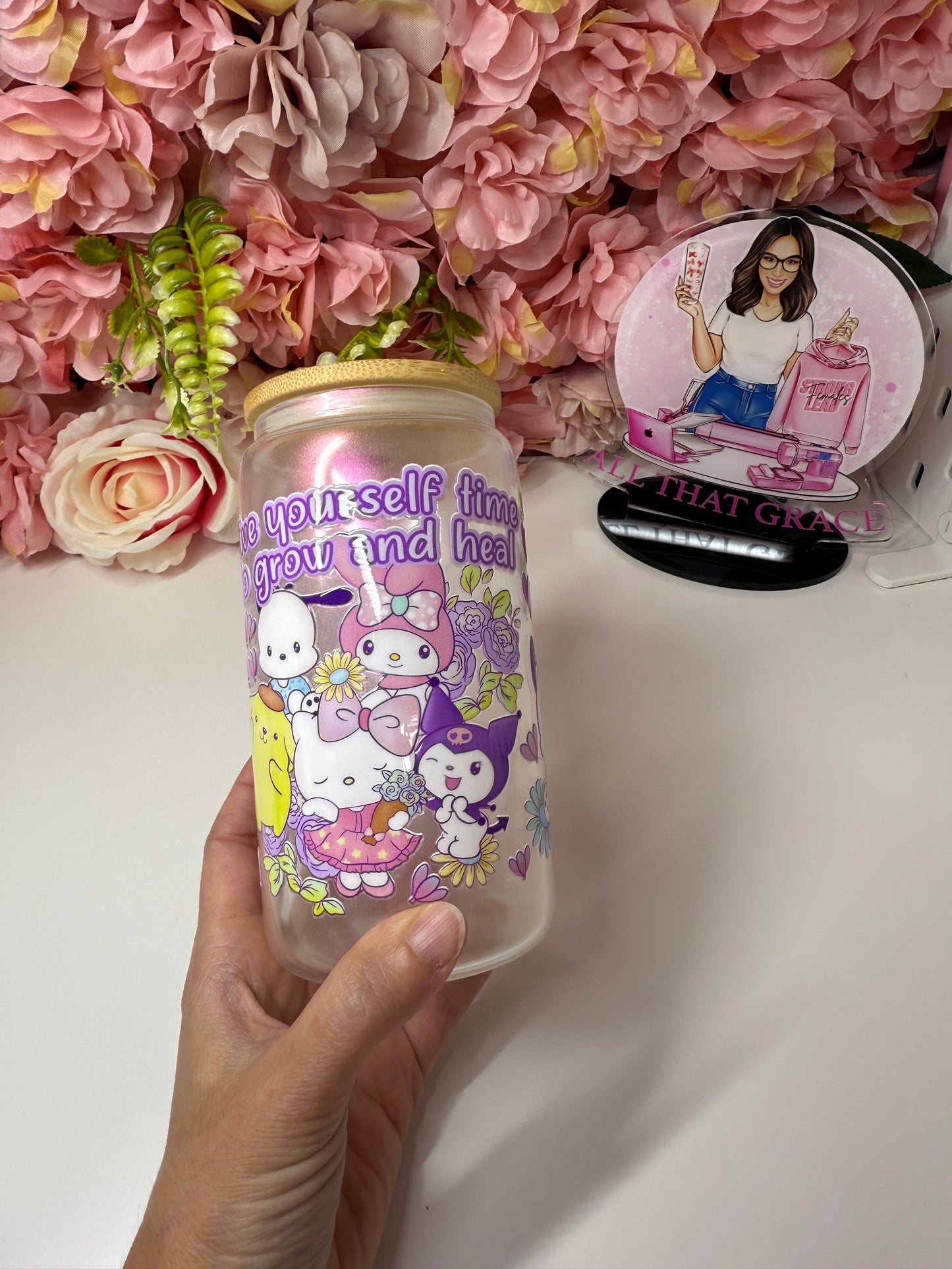 Give Yourself Time to Grow and Heal Kawaii 16oz Shimmer Libby Cup