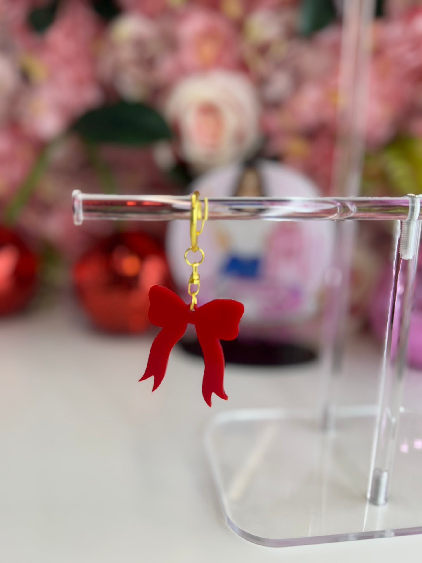 Red Acrylic Bow Keychain with Gold Hardware