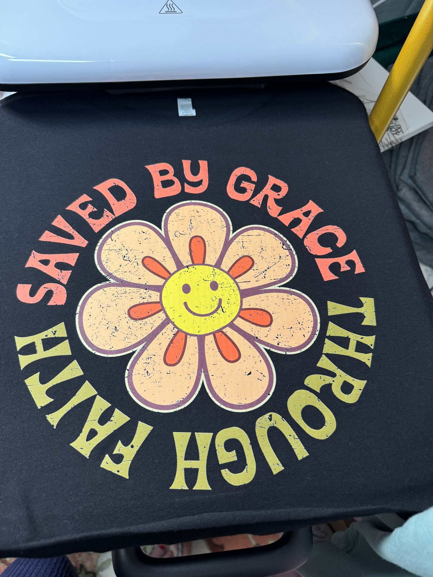 Retro Saved By Grace Through Faith Tee in Black