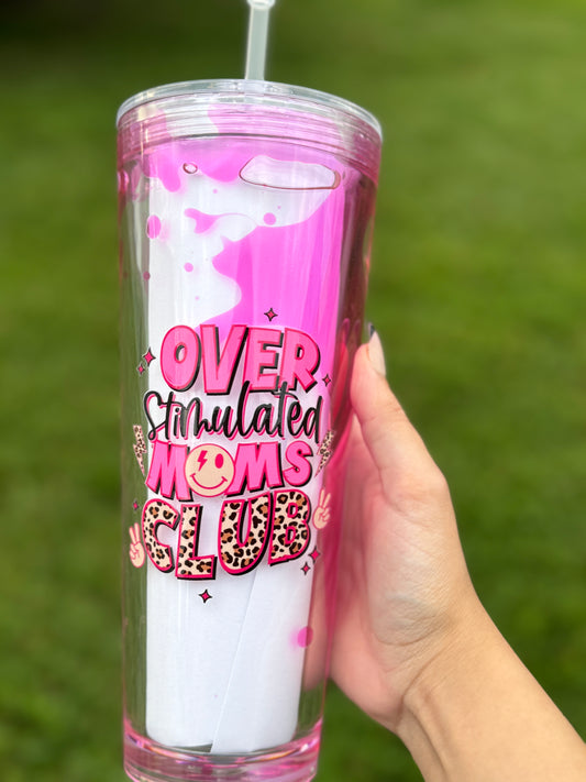 Overstimulated Moms Club Acrylic Lava Tumbler in Pink 24oz