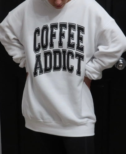 Coffee Addict Fleece  Crewneck in White