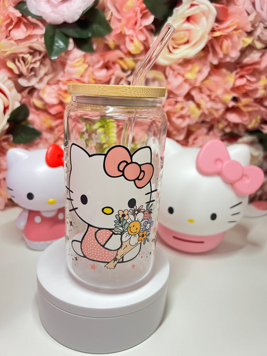 Kitty Spring Floral Glass Libby Cup 16oz
