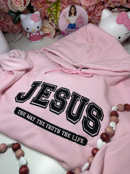 Jesus The Way The Truth The Life Embroidered Hoodie In Pink Unisex Size