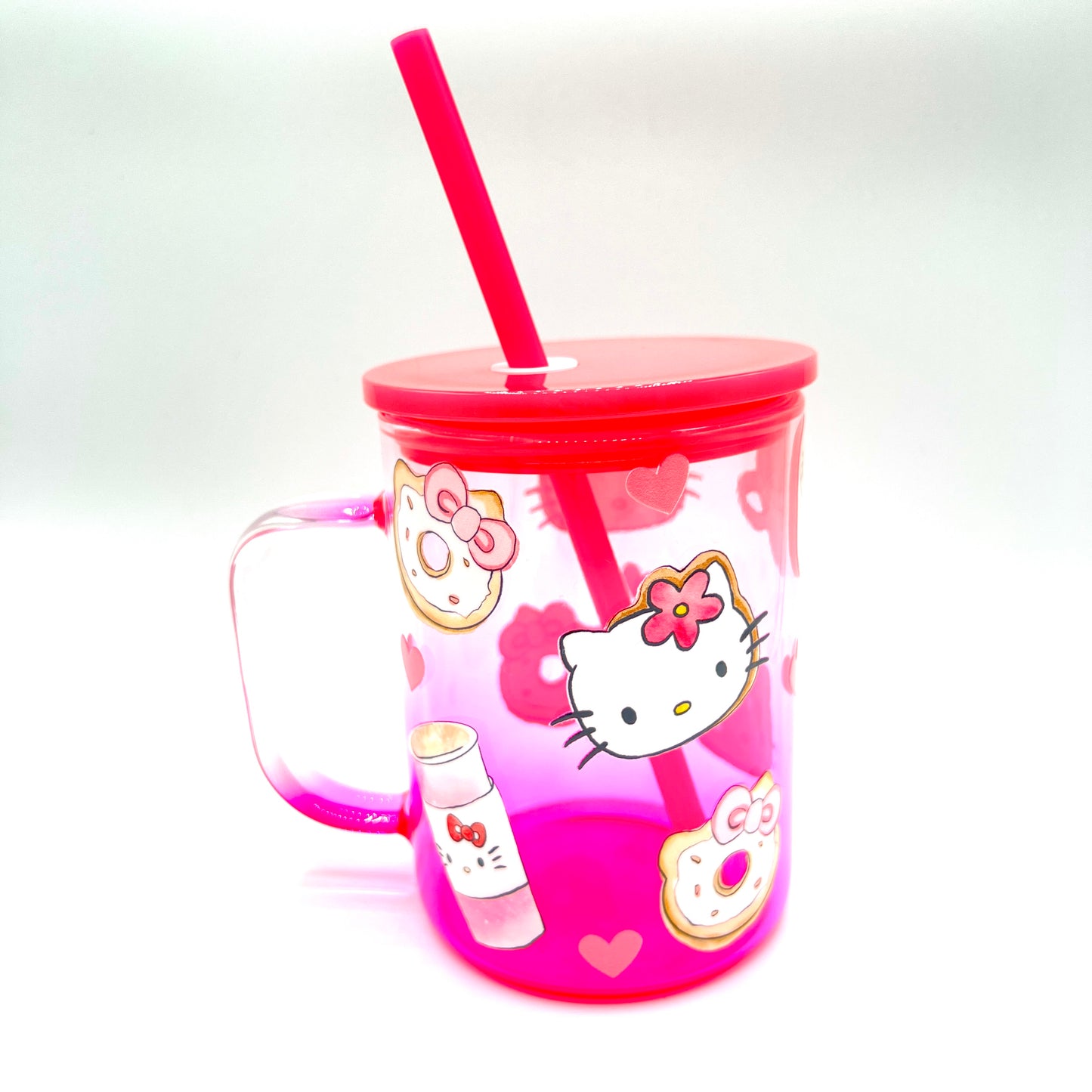 Cat, Coffee and Donut Gradient Mug in Pink