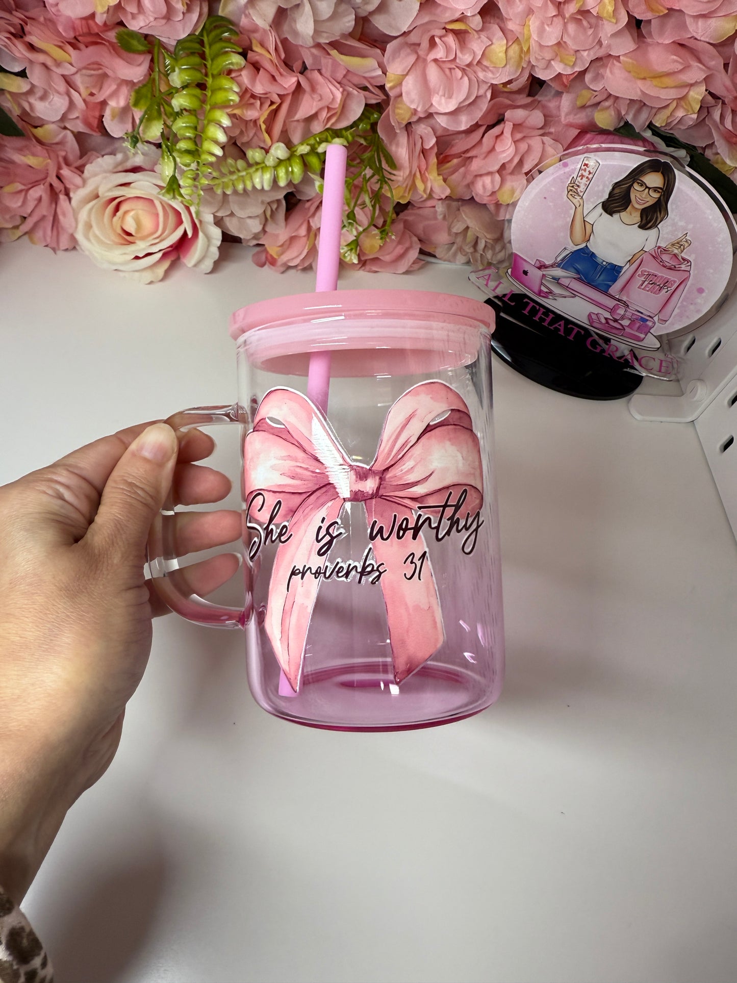 She is Worthy Psalms 31 Bow Coquette Gradient Pink Mug