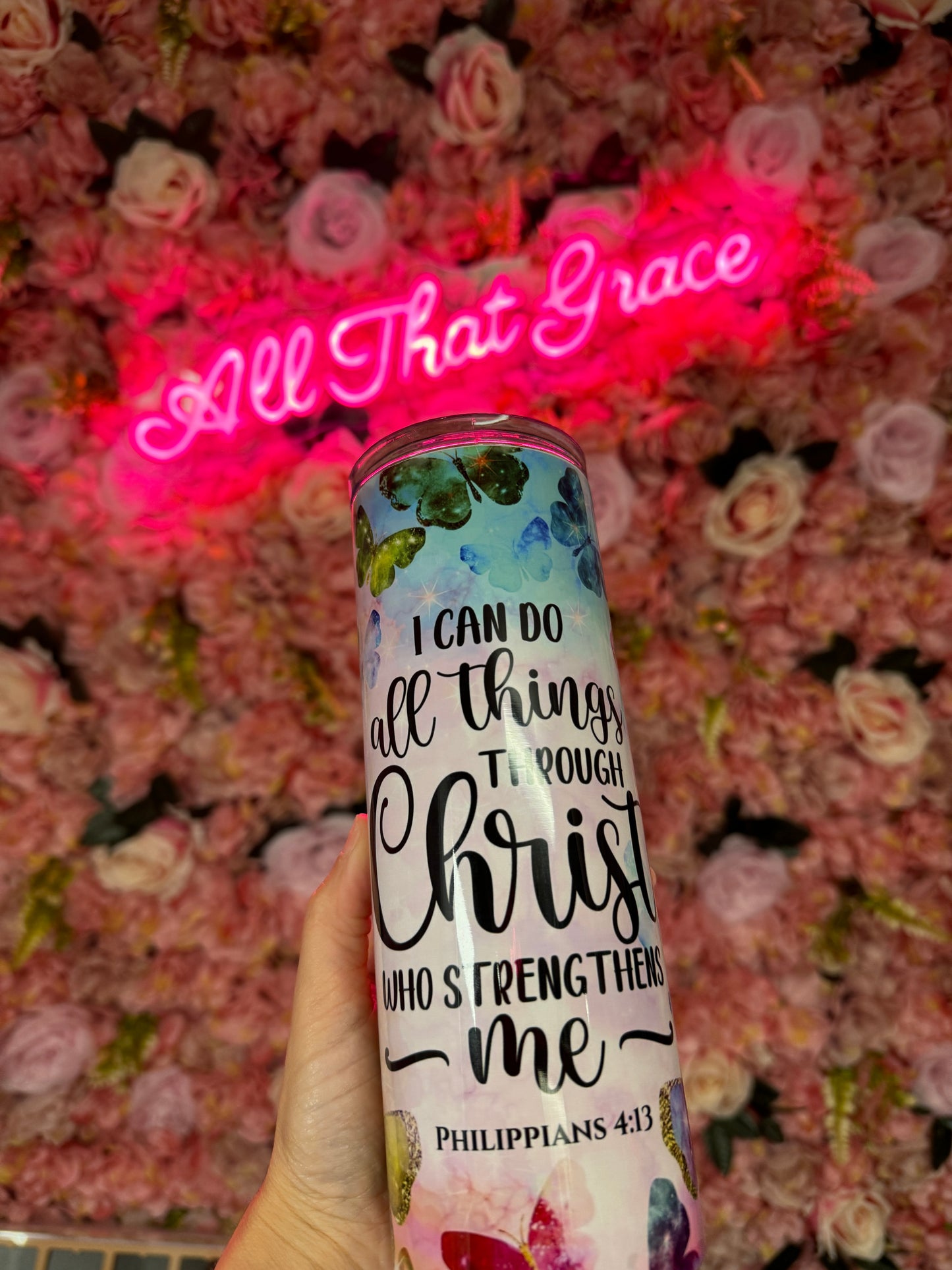 I Can Do All Things Through Christ Butterfly Philippians 4:13 20 oz Tumbler