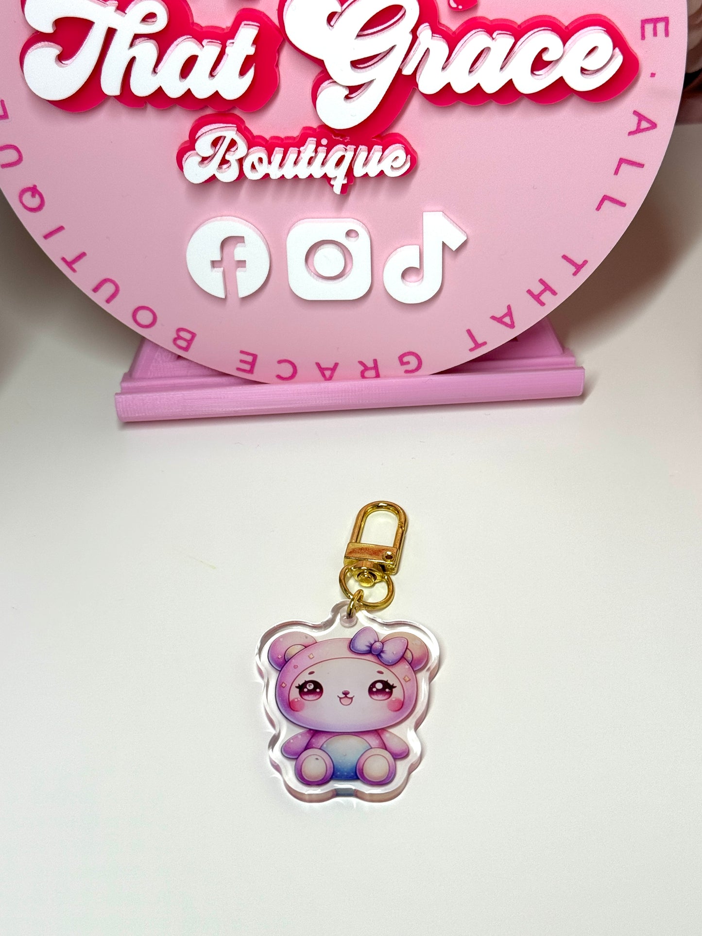 Kawaii Pink Bear Acrylic Keychain